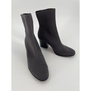 Born Gray Knit Sock Ankle Boots Block Heel Stretch Pull On Womens 8M